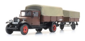 Opel Blitz flakbil och släp med presenning.