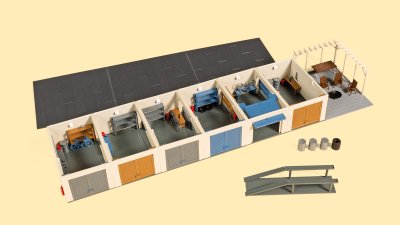 Garage med tillbehör.