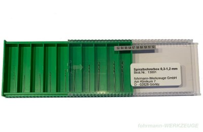 Twist drill set with 10 HSS drills.